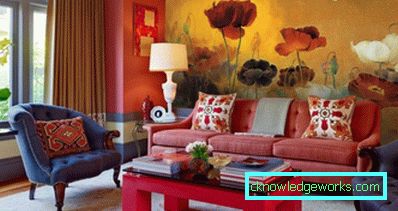 Zdjęcie: fresk w salonie w czerwonych kolorach