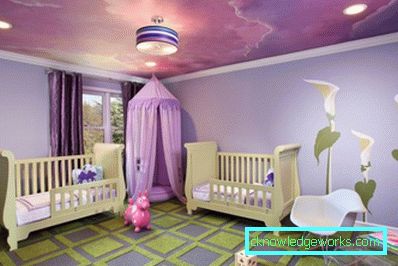 Sufit w pokoju dziecięcym dla chłopca i dla dziewczynki - zdjęcie we wnętrzu