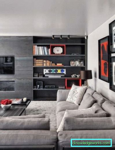 Ściany pod telewizorem w salonie w nowoczesnym stylu (50 zdjęć wnętrz)